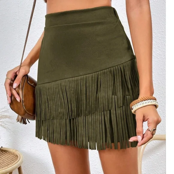 Luxe Vegan Suede Western Mini Skirt - Picture 6 of 9